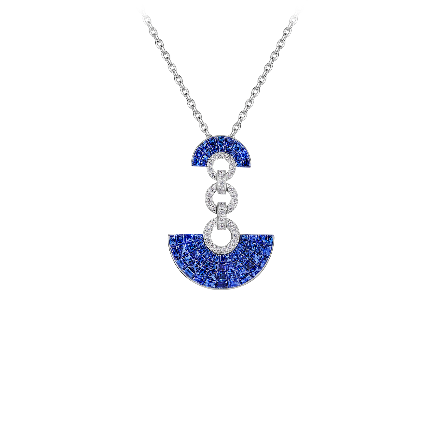 Подвес с сапфирами и бриллиантами, белое золото