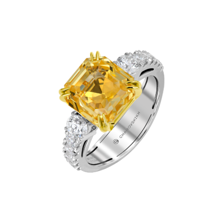 Кольцо с желтым сапфиром и бриллиантами, белое золото 1