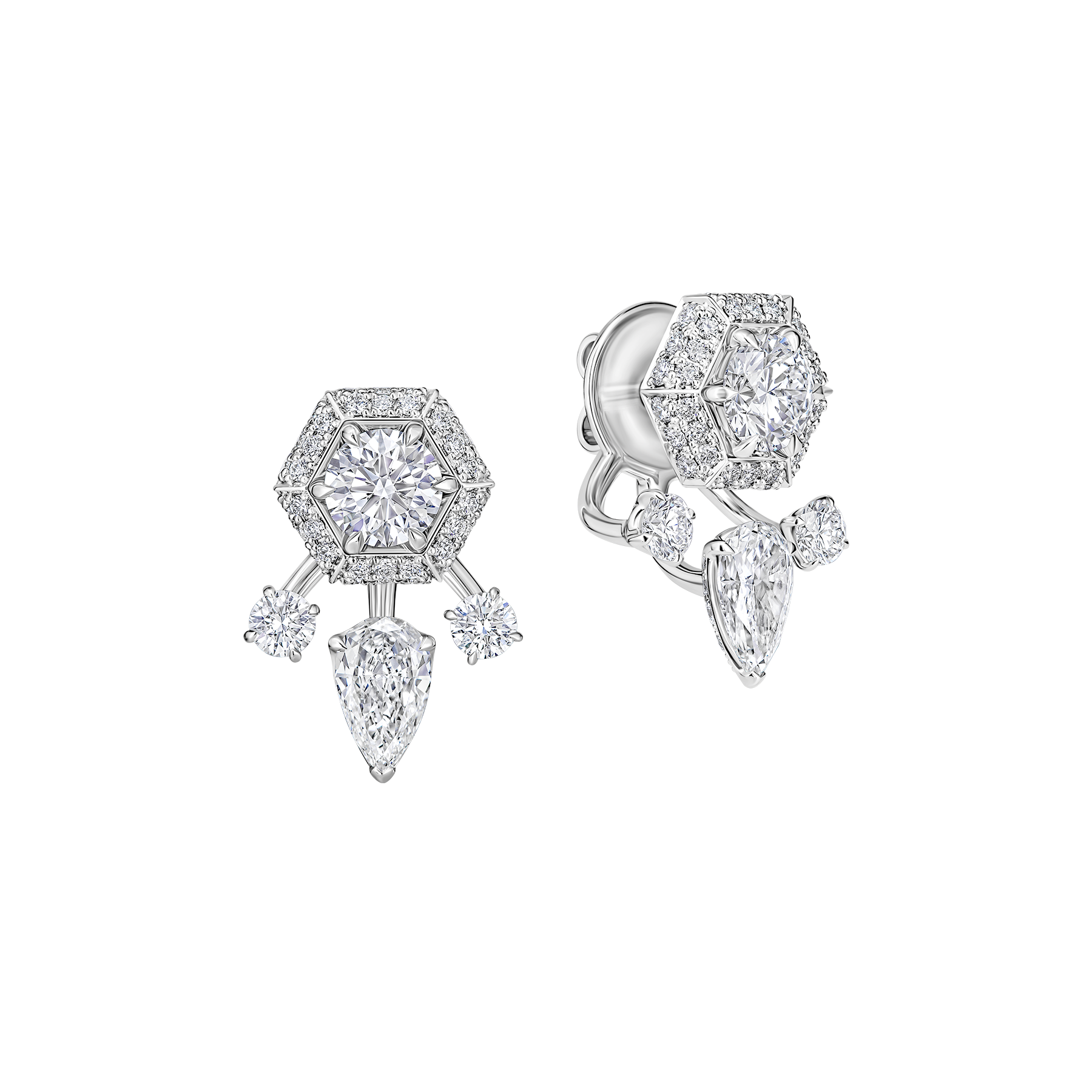 Пусеты - джекеты с бриллиантами, белое золото