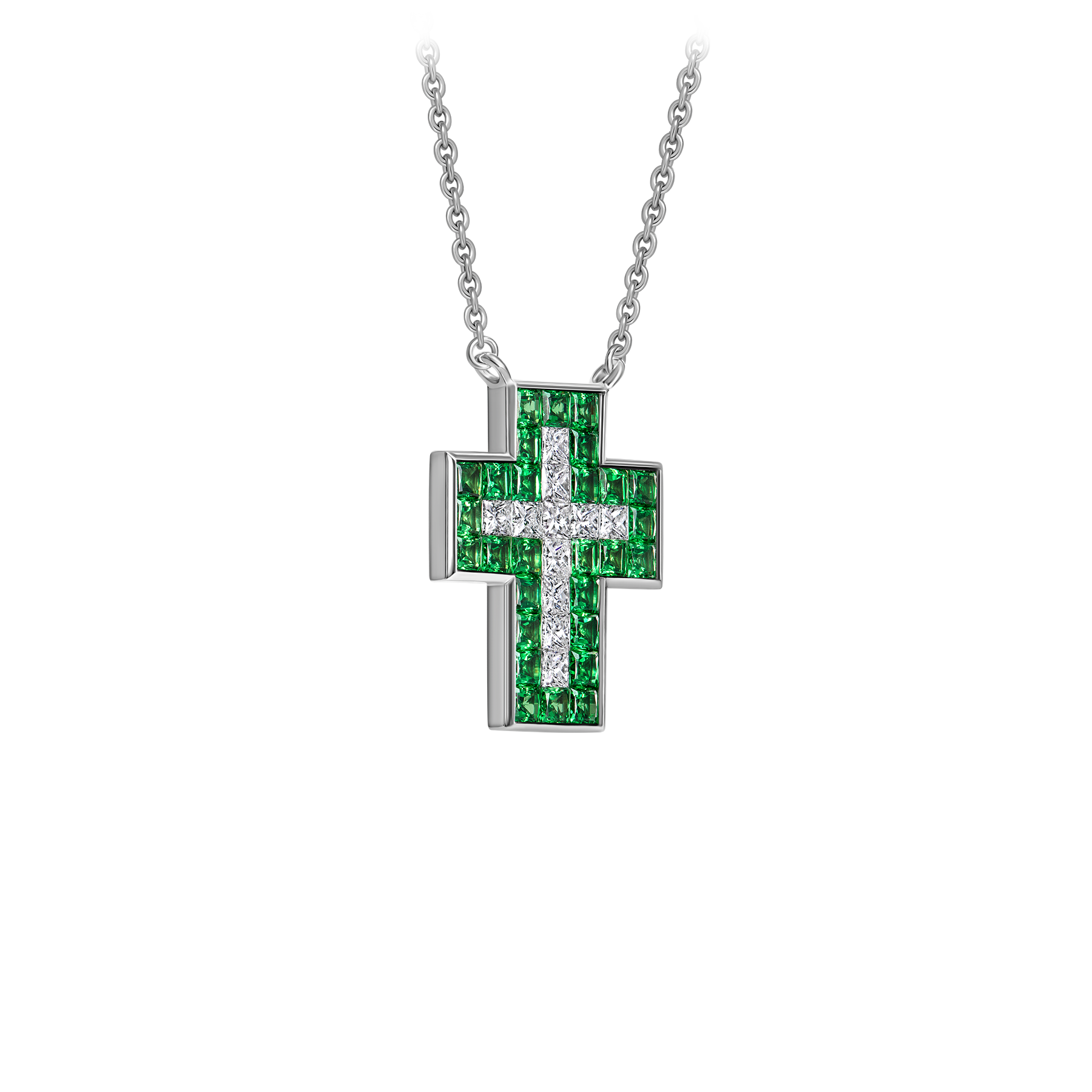 Колье с тсаворитами и бриллиантами, белое золото