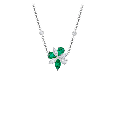 Колье с изумрудами и бриллиантами, белое золото 1