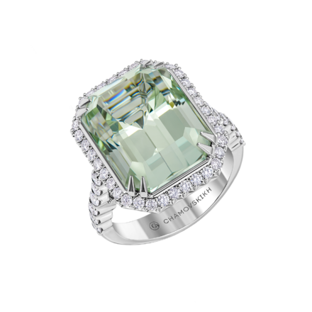 Кольцо с бериллом и бриллиантами, белое золото 1