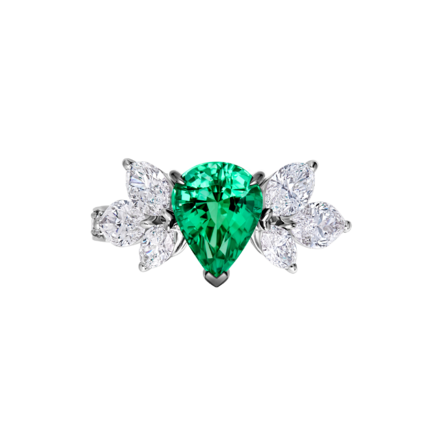 Кольцо с изумрудом и бриллиантами, белое золото 2