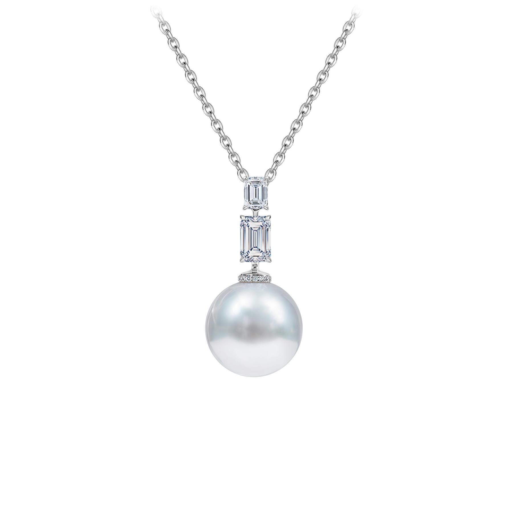 Колье с жемчугом и бриллиантами, белое золото