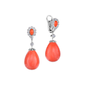 Серьги с бриллиантами и кораллами, белое золото