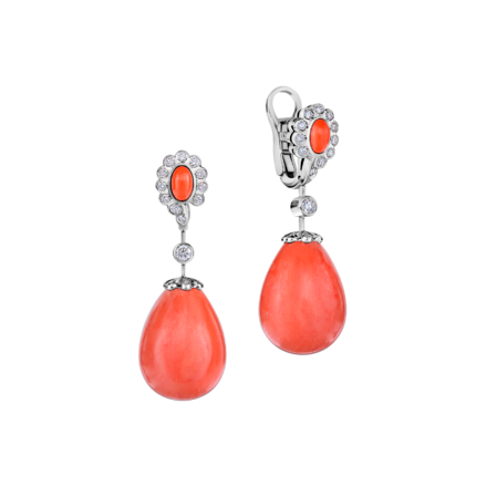 Серьги с бриллиантами и кораллами, белое золото 1