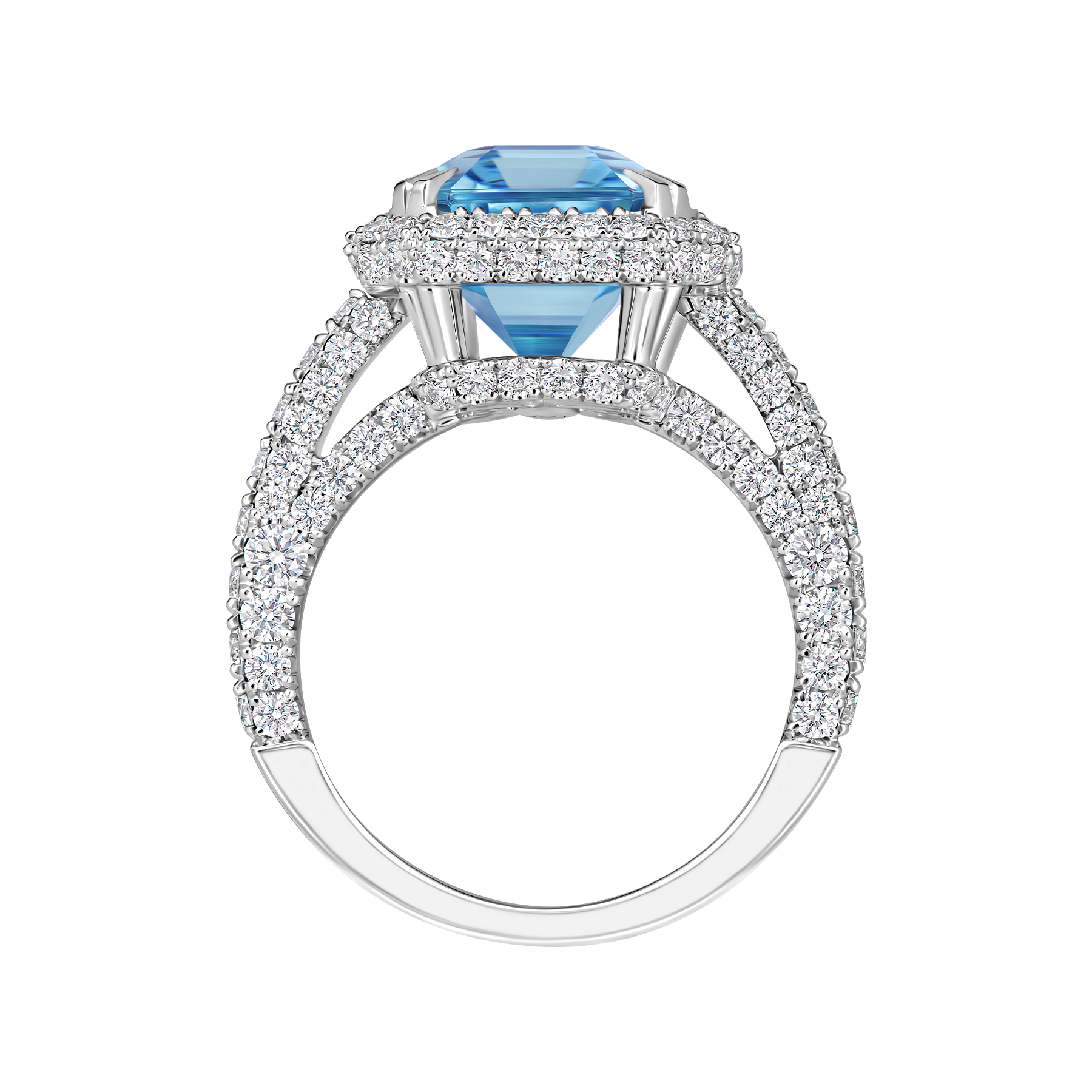 Кольцо с аквамарином и бриллиантами, белое золото