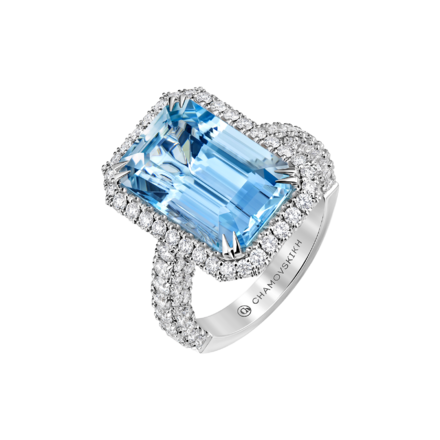 Кольцо с аквамарином и бриллиантами, белое золото 1