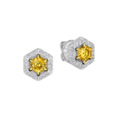 Пусеты с желтыми сапфирами и бриллиантами, белое золото