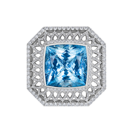 Кольцо с аквамарином и бриллиантами, белое золото 2