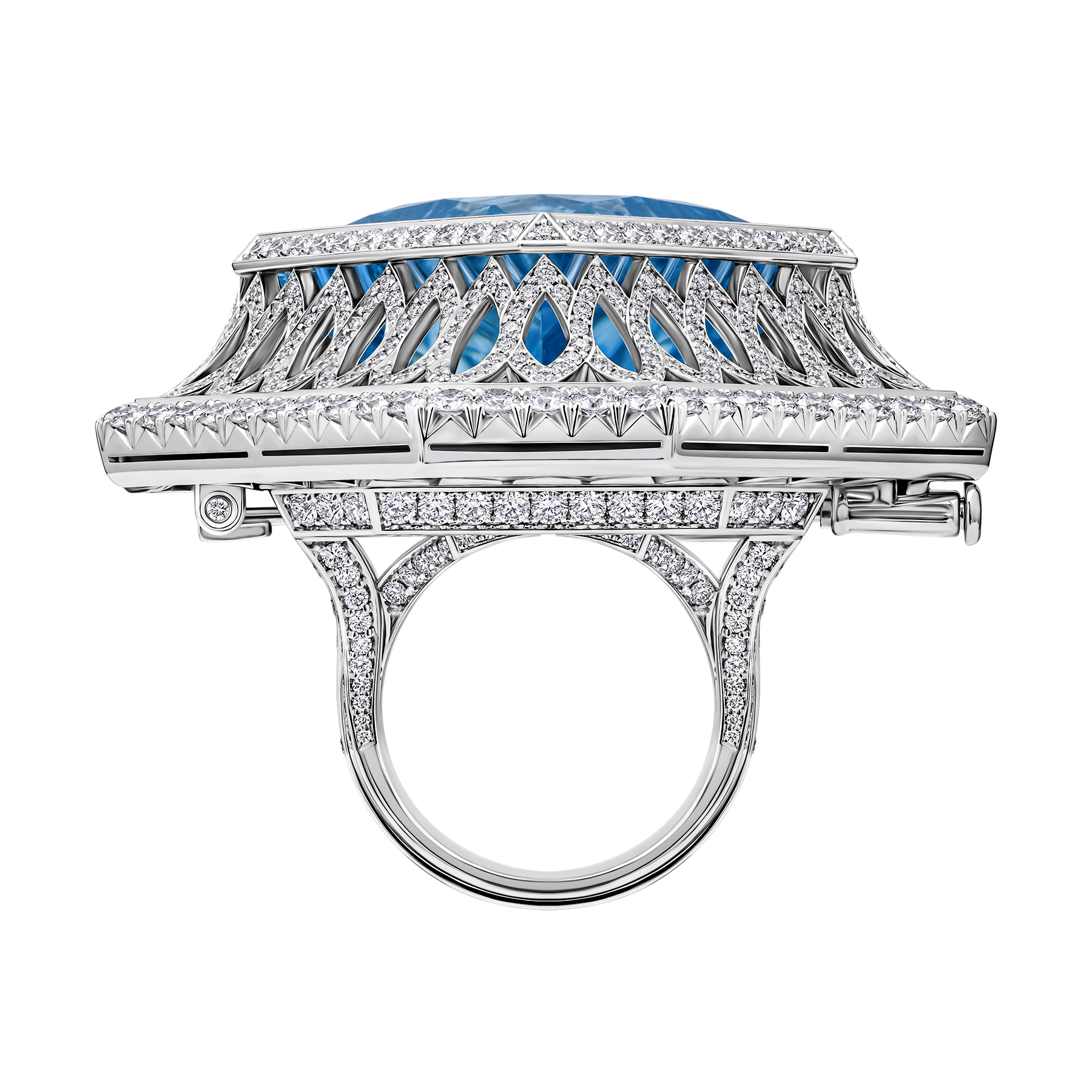 Кольцо с аквамарином и бриллиантами, белое золото