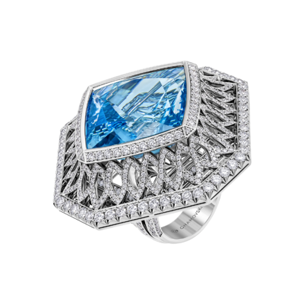 Кольцо с аквамарином и бриллиантами, белое золото 1
