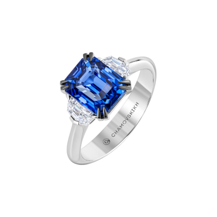 Кольцо с сапфиром и бриллиантами, белое золото 1