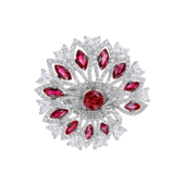 Кольцо с рубинами и бриллиантами, белое золото