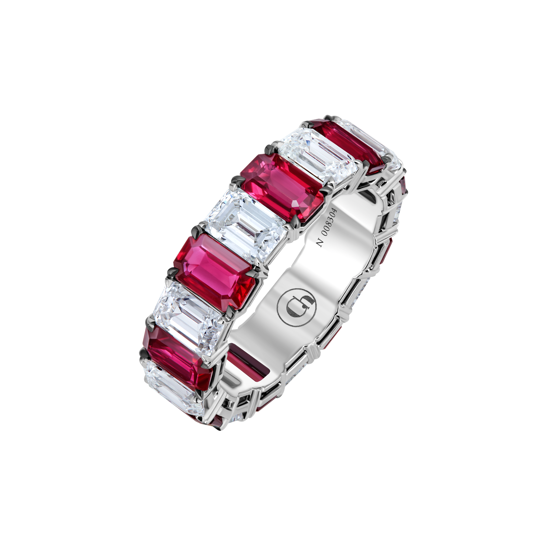 Кольцо с рубинами и бриллиантами, белое золото